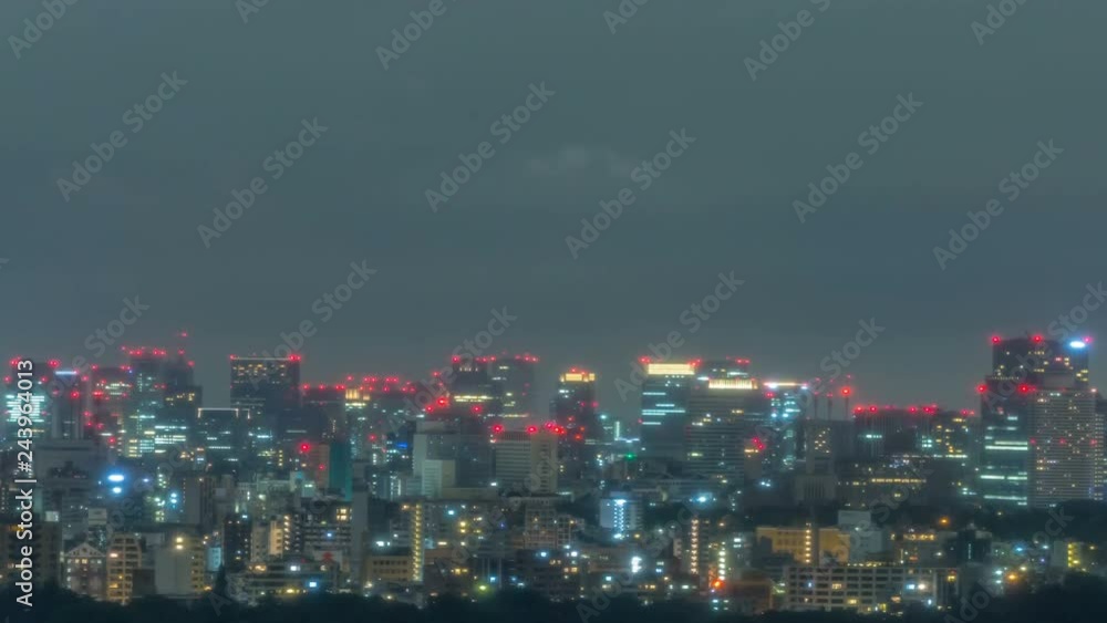 Timelapse of City Skyline over Urban Forest at Night in Tokyo -Tilt Down- Timelapse of City Skyline over Urban Forest at Night in Tokyo -Tilt Down-