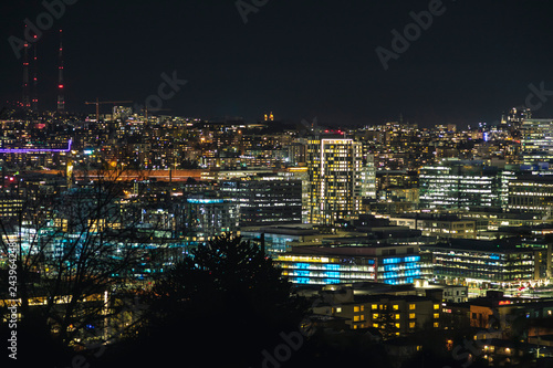 Wallpaper Mural Colorful Cityscape Lights Background of Seattle Buildings Illuminated from Viewpoint. Torontodigital.ca