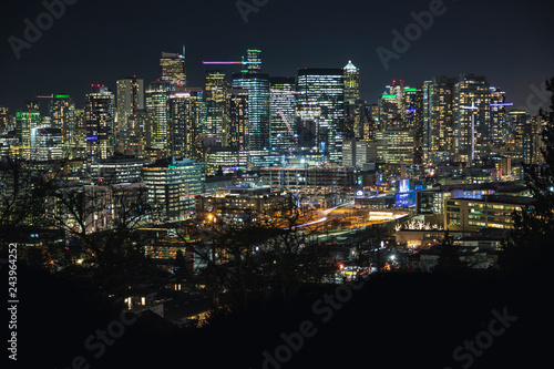 Bright Cityscape Viewpoint of Seattle Skyline Skyscraper Buidlings Lights © openrangestock