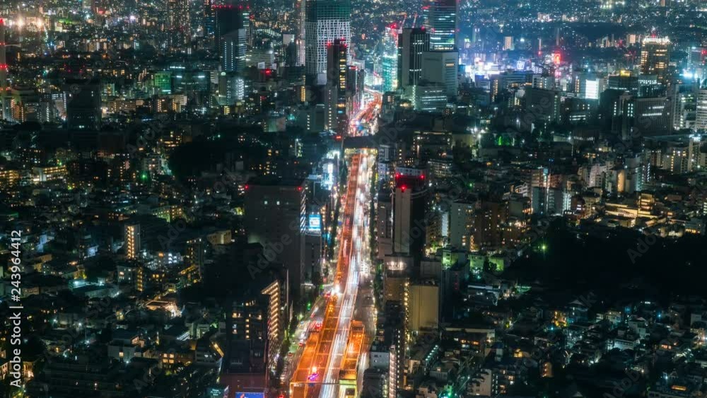 Timelapse of Night Highway Traffic Leading to Shibuya in Tokyo -Zoom In- Timelapse of Night Highway Traffic Leading to Shibuya in Tokyo -Zoom In-