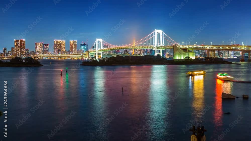 Timelapse of Rainbow Bridge over Tokyo Bay at Night -Zoom In- Timelapse of Rainbow Bridge over Tokyo Bay at Night -Zoom In-