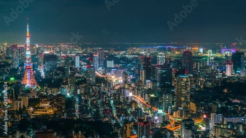 Wallpaper Mural Timelapse of Iconic Tokyo Tower in Vast Sea of City Lights -Pan Left- Torontodigital.ca