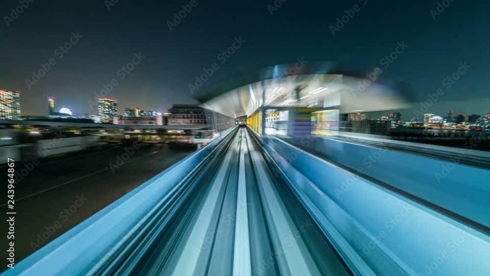 POV Timelapse of Automated Light Rail Train in Tokyo at Night POV Timelapse of Automated Light Rail Train in Tokyo at Night