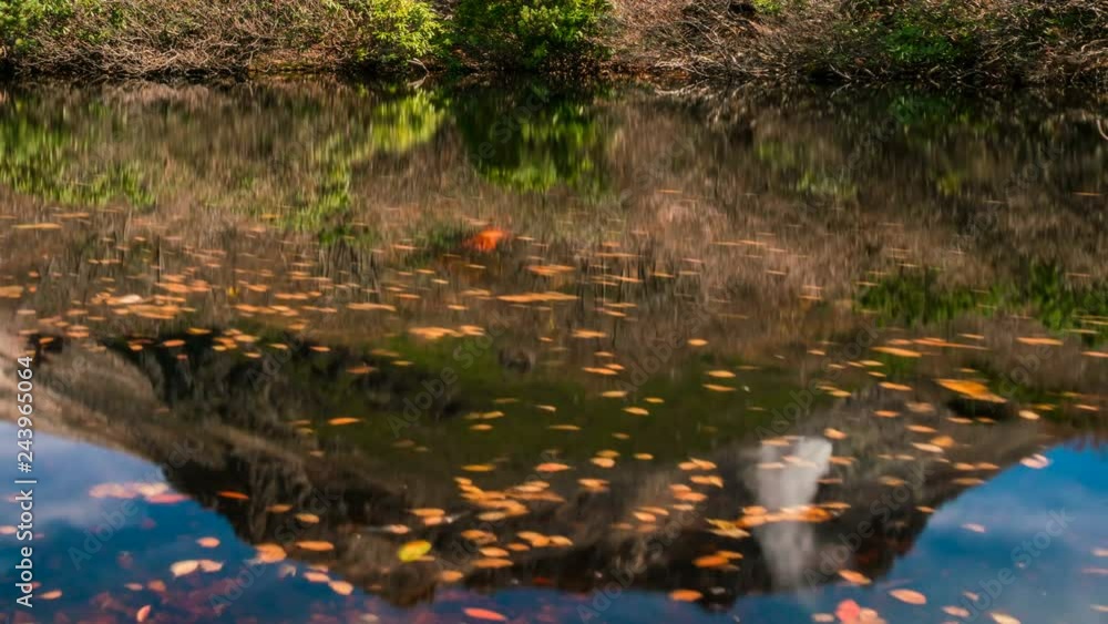 Timelapse Medium Shot of Active Volcano over Reflective Pond -Long Shot- Timelapse Medium Shot of Active Volcano over Reflective Pond -Long Shot-