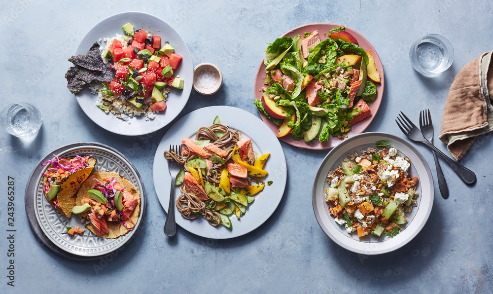 A week of Detox Meals on Blue background A week of Detox Meals on Blue background