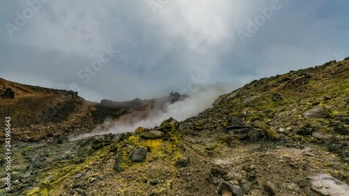 Timelapse of Geothermal Vent at Volcanic Crater by Summit in Japan  photo
