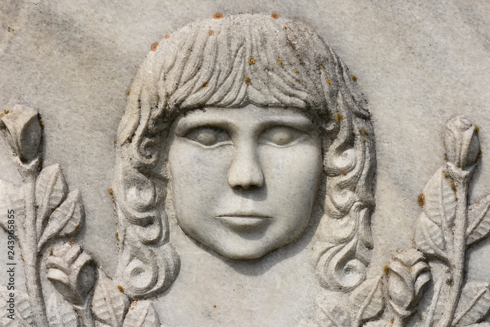 BISTRITA, ROMANIA, statue in cemetery, BABY FACE SCULPTURE BISTRITA, ROMANIA, statue in cemetery, BABY FACE SCULPTURE