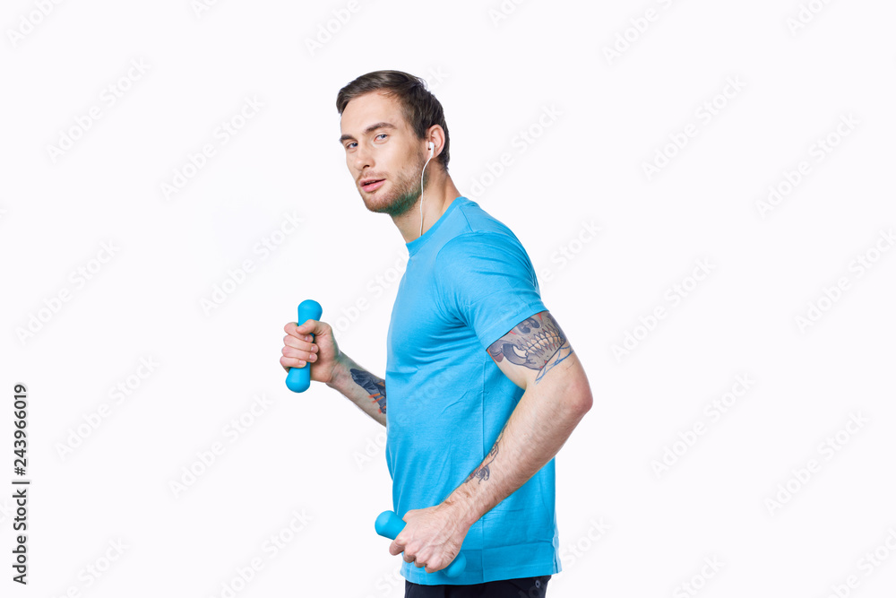 man with sport dumbbells man with sport dumbbells