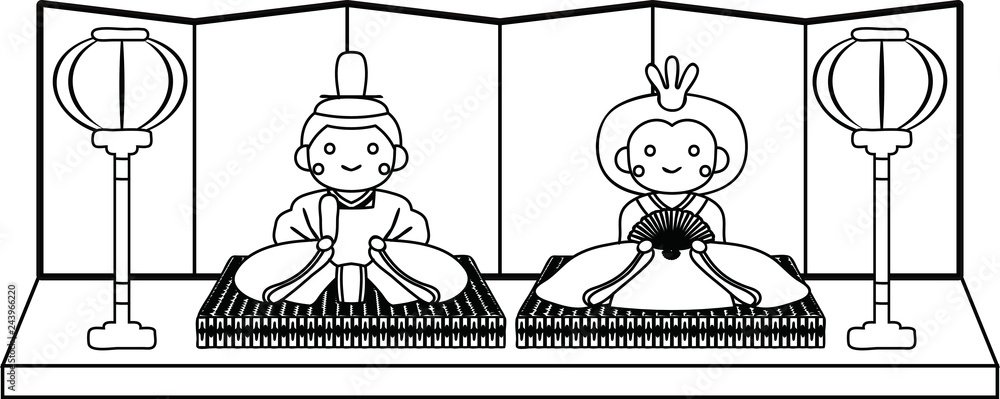 Naklejka premium Gorgeous cute Japanese Hina dolls outline