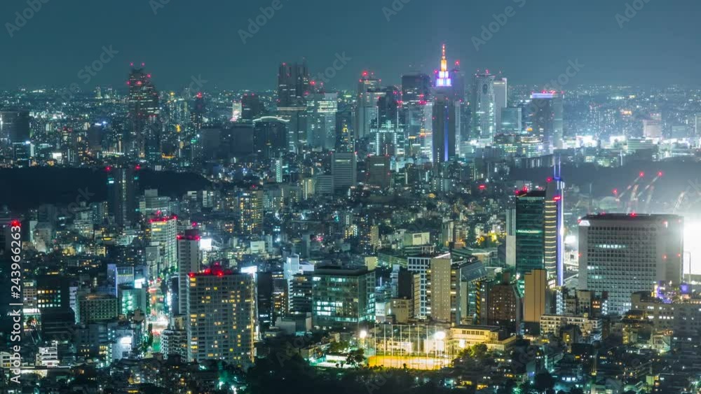 Timelapse of Shinjuku Skyline in Tokyo at Night -Pan Left- Timelapse of Shinjuku Skyline in Tokyo at Night -Pan Left-