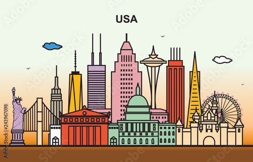 City in United States America Cityscape Skyline Illustration
