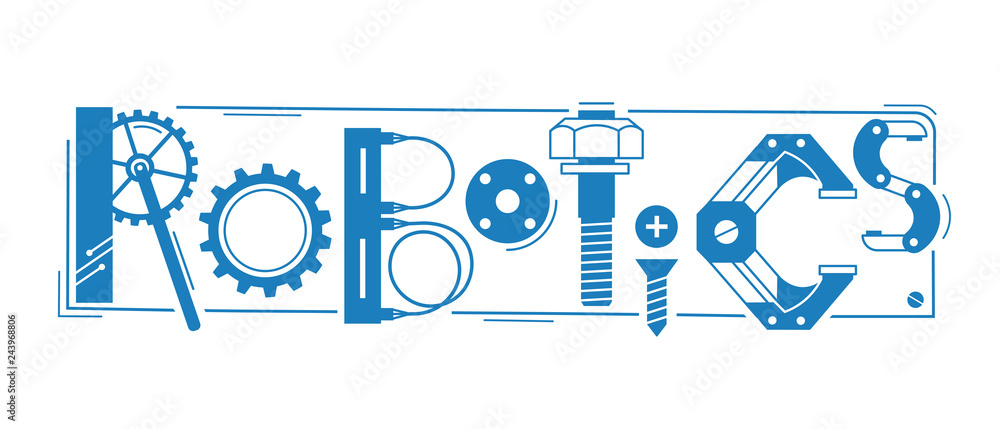 Robotics word. The inscription and letters are stylized in the form of  details of robots and mechanisms. Stock Vector | Adobe Stock