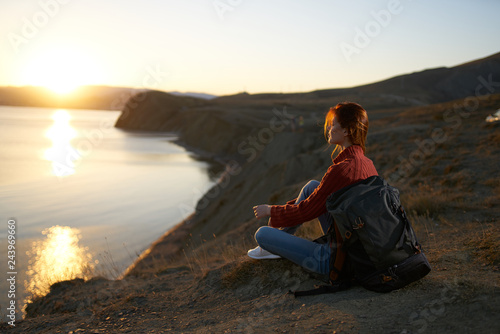 sunset sea woman