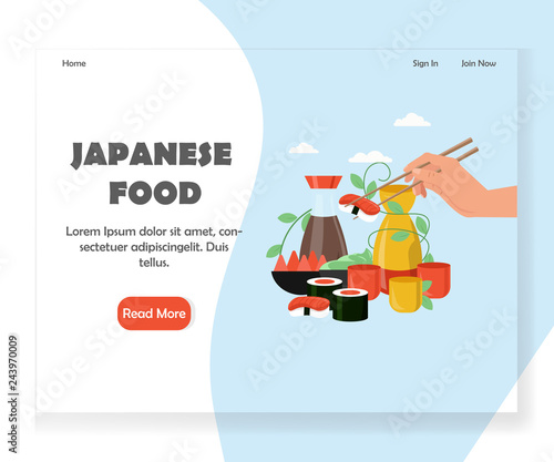 Vector japanese food website landing page design template