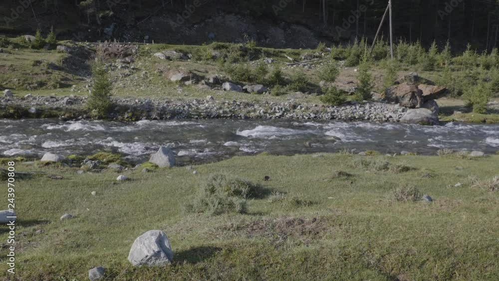 Waves, spray and foam, river Katun in Altai mountains. Siberia, Russia.