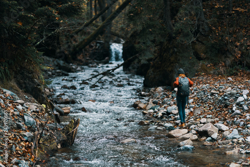 waterfall river woman nature