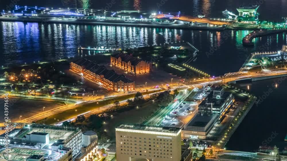 Timelapse of Waterfront Citylights at Port of Yokohama in Japan -Pan Right- Timelapse of Waterfront Citylights at Port of Yokohama in Japan -Pan Right-