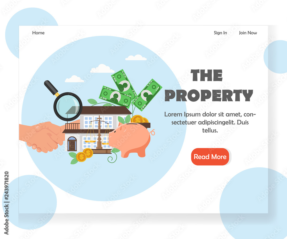 Vector property website landing page design template