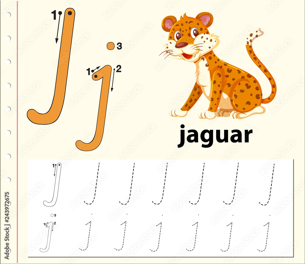 letter j tracing alphabet worksheets stock vector adobe stock