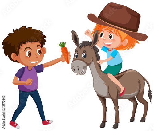 Children and donkey character