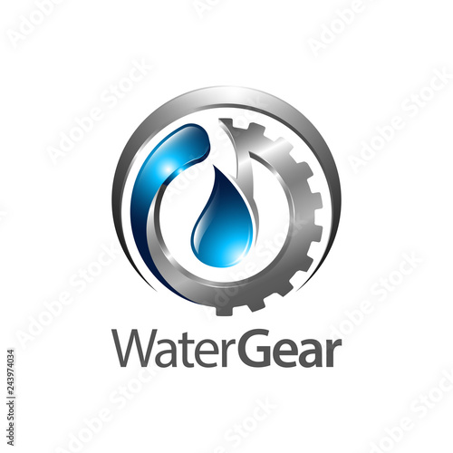 Water gear logo concept design. Three dimensional style. Symbol graphic template element
