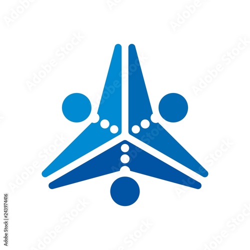 three person symbol. and windmill icon. vector logo.