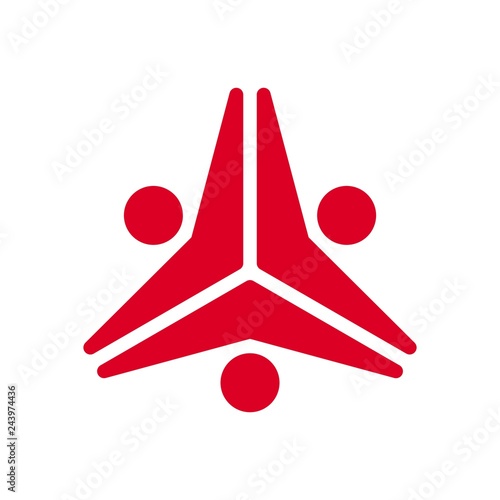 three person symbol. and windmill icon. vector logo.