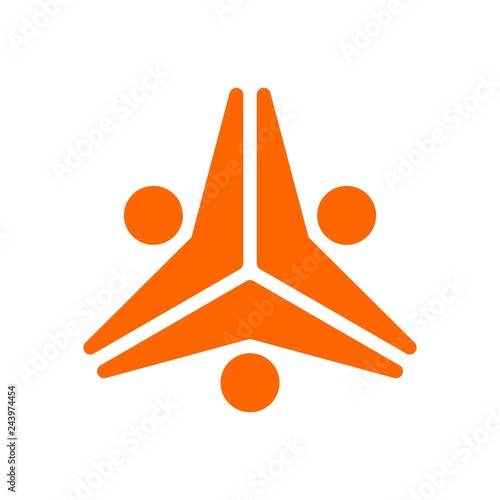 three person symbol. and windmill icon. vector logo.
