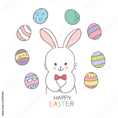 Cartoon Easter day rabbit and colorful egg vector.