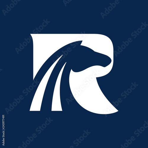 letter R with Horse symbol vector logo.