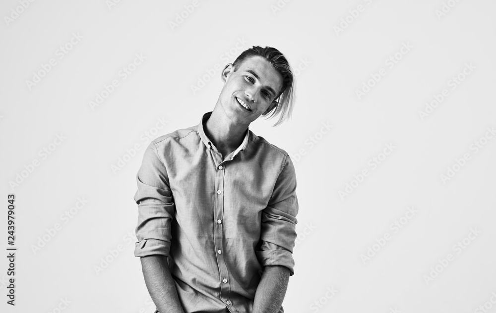 Fototapeta premium man smiling black white photo