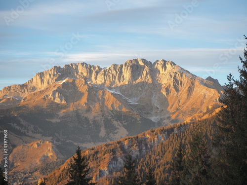 Presolana is a mountain range of the Bergamo alps. Orobie landscape in winter dry season without snow. Italian Alps