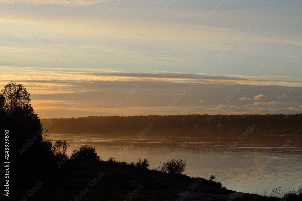 Sunset on the river Neva outside St.Petersburg