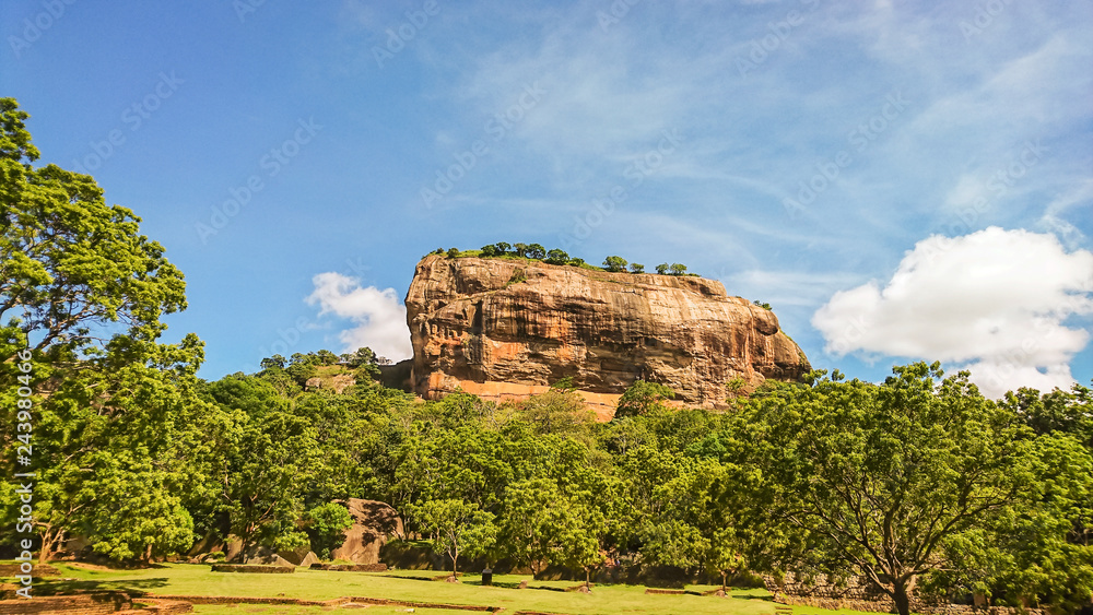 Sigiriya. Lion's rock. Place with a large stone and ancient rock fortress and palace ruin. Sri Lanka 