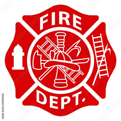 Fire Department Emblem St Florian Maltese Cross Red with White Outline