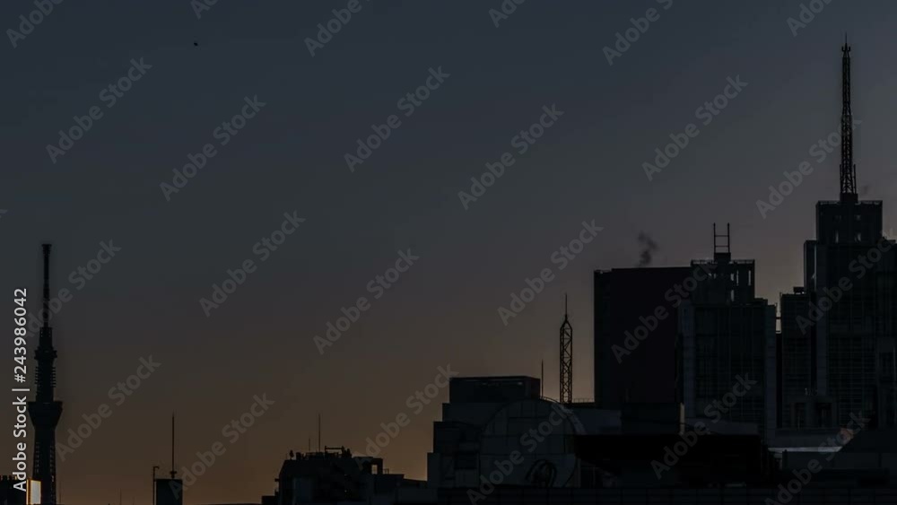 Timelapse of Radio Tower Skyline at Dawn in Tokyo -Pan Left- Timelapse of Radio Tower Skyline at Dawn in Tokyo -Pan Left-