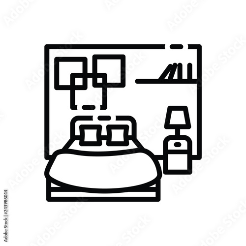 Black line icon for bedroom 