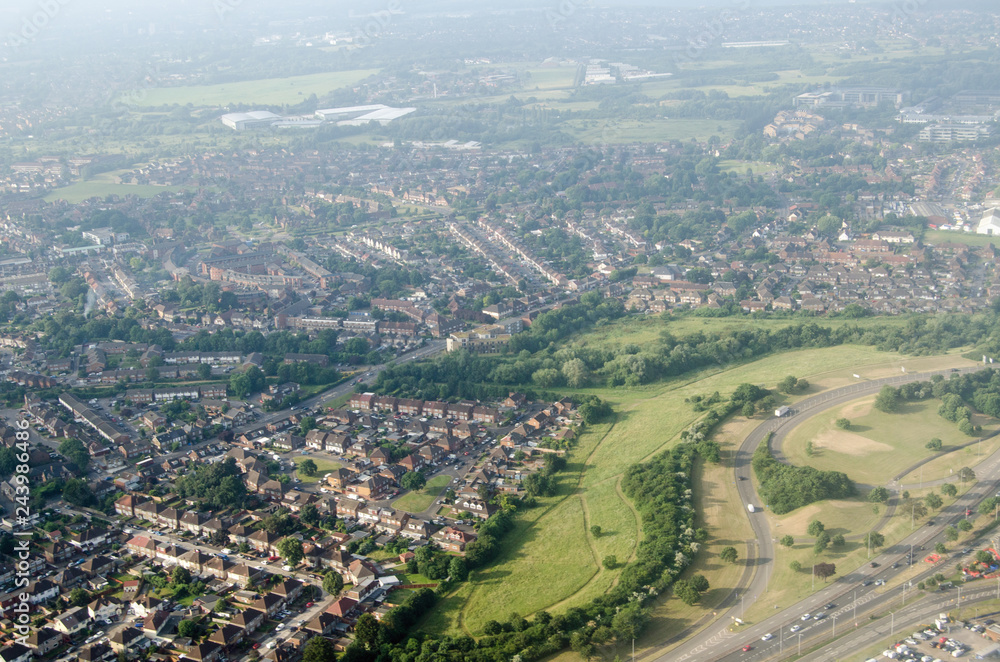 Aerial view of East Bedfont and North Feltham, West London