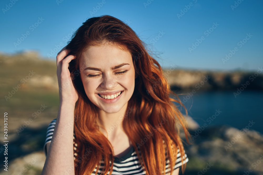 woman happy sea nature