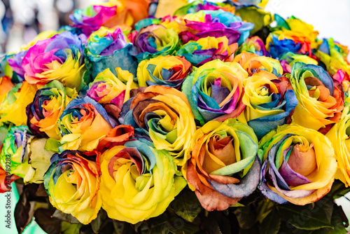 colorful roses bouquet  natural background