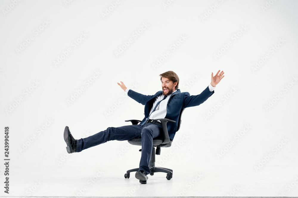 business man riding his chair on an isolated background business man riding his chair on an isolated background