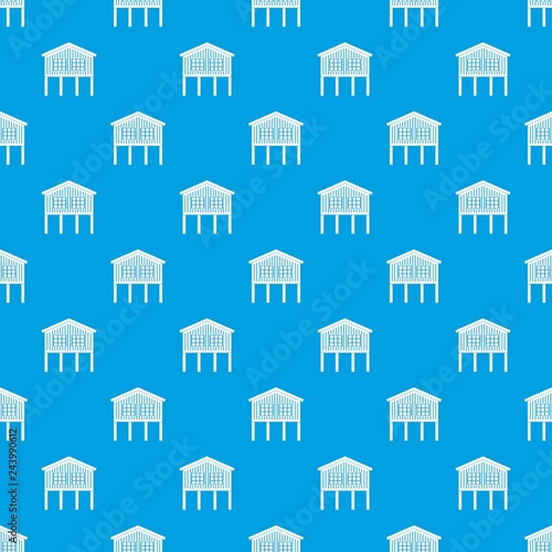 Stilt house pattern vector seamless blue repeat for any use