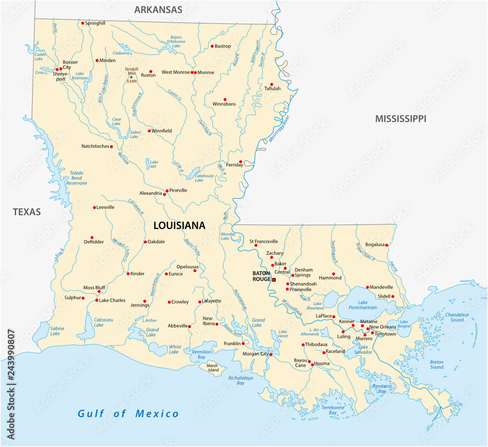 Obraz premium Vector Map of the U.S. state of Louisiana