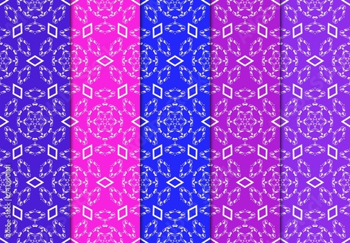 Set of Seamless Geometrical Pattern. Vector Illustration. For Design, Wallpaper, Fashion Print. Blue, red, purple color © Bonya Sharp Claw