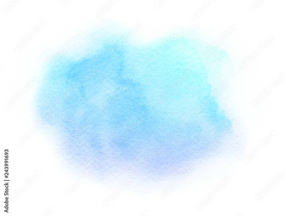 Watercolor artistic abstract light blue brush stroke isolated on white background