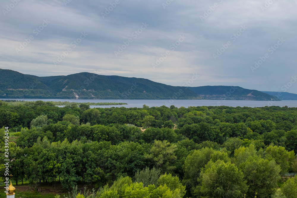 summer panorama of the river and forest