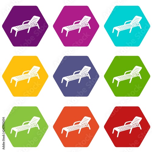 Chaise icons 9 set coloful isolated on white for web