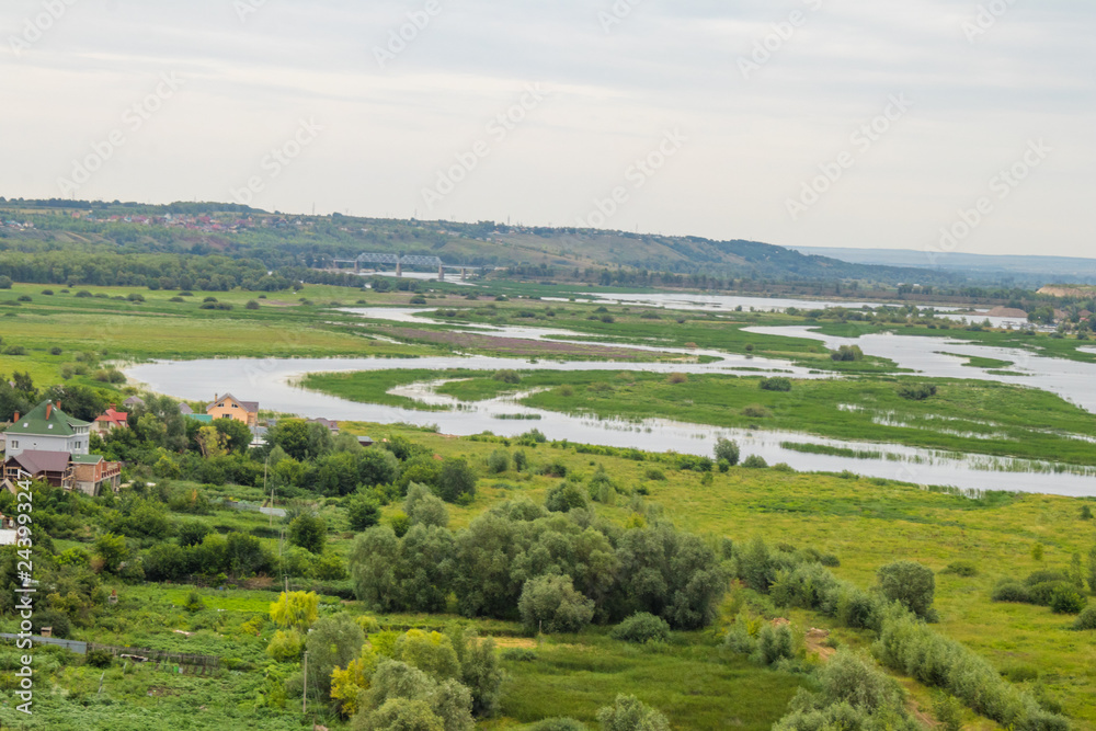 summer landscape, river, forest, village summer landscape, river, forest, village