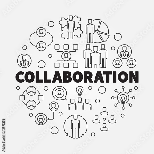 Business collaboration vector concept round illustration in outline style