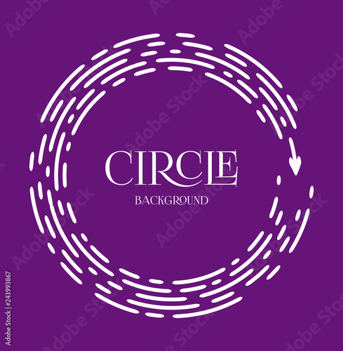 Bright dotted circle with header on violet bacdrop. You can use it as a background for infographics or highlighting a promotional offer. Vector illustration.